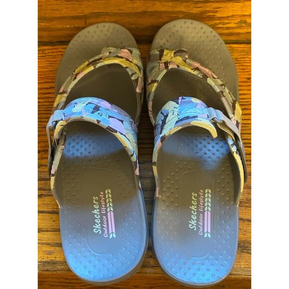 Skechers Foamies Reggae Artsy Sandals Abstract Print Womens 10 Slip Ons Gray - Picture 6 of 8